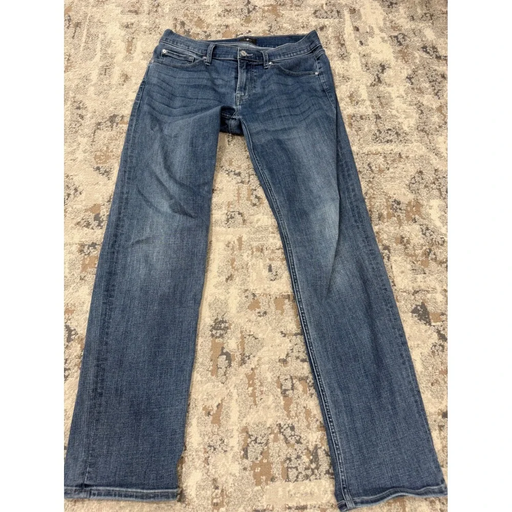 7 For All Mankind Slimmy Mens Slim Straight Jeans Medium Wash Blue Size 33 x 32